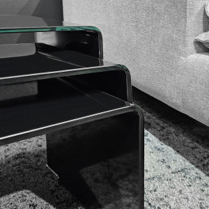Lot de 3 Tables Basses Gigogne en Verre Trempé Noir - Design Minimaliste et Moderne - ICE