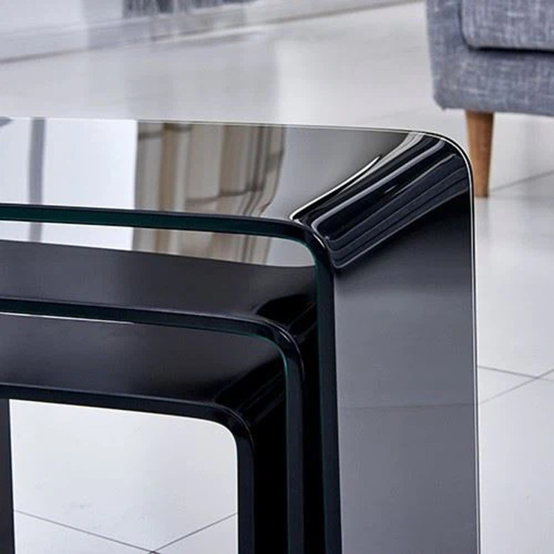 Lot de 3 Tables Basses Gigogne en Verre Trempé Noir - Design Minimaliste et Moderne - ICE