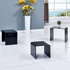 Lot de 3 Tables Basses Gigogne en Verre Trempé Noir - Design Minimaliste et Moderne - ICE