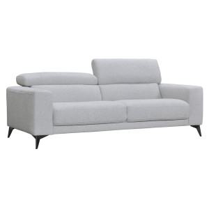 Canapé 3 places avec tissu chiné gris clair, pieds en métal noir et têtières inclinables - SHANKS
