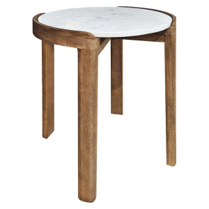 Table Basse Ronde D.44 cm Bois de Manguier et Plateau en Marbre Blanc - Exotique - MARYL