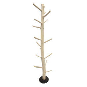 Porte-manteau en bois de teck brut blanchi 180 cm et socle rond noir - naturel bord de mer - NAO