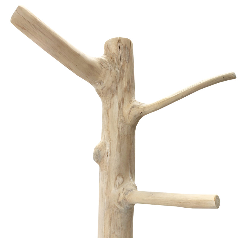 Porte-manteau en bois de teck brut blanchi 180 cm et socle rond noir - naturel bord de mer - NAO