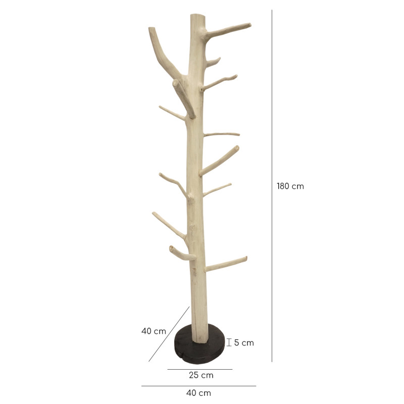 Porte-manteau en bois de teck brut blanchi 180 cm et socle rond noir - naturel bord de mer - NAO