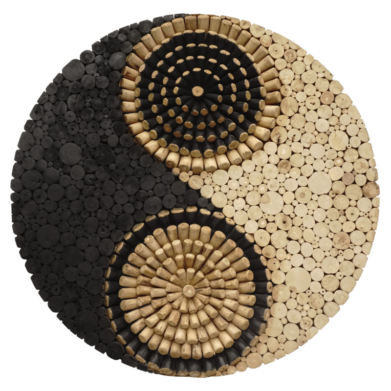 Décoration Murale Bicolore D.80 cm Rondins de Bois avec Peinture Noir Yin Yang - Style Naturel - YIN