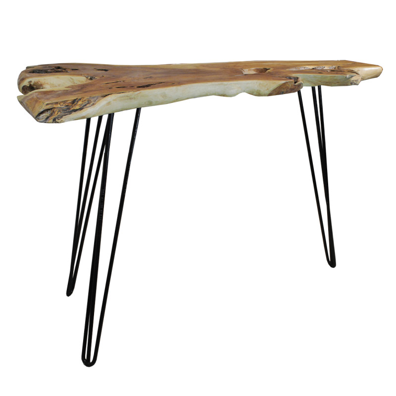 Table de Bar L.163 cm en Bois de Teck avec 3 Pieds Filaire en Métal Noir - Style Naturel et Exotique - GEPETTO