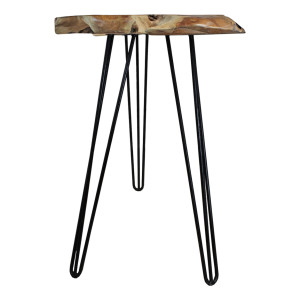 Table de Bar L.163 cm en Bois de Teck avec 3 Pieds Filaire en Métal Noir - Style Naturel et Exotique - GEPETTO