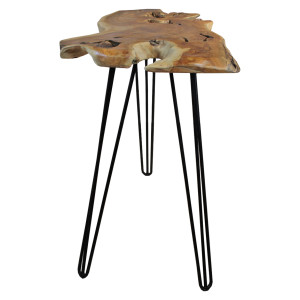 Table de Bar L.163 cm en Bois de Teck avec 3 Pieds Filaire en Métal Noir - Style Naturel et Exotique - GEPETTO