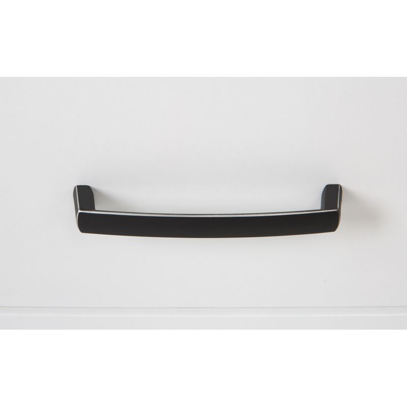 Meuble TV 2 portes 2 niches blanc mat et plateau décor bois clair avec poignées noires - Collection LEANE