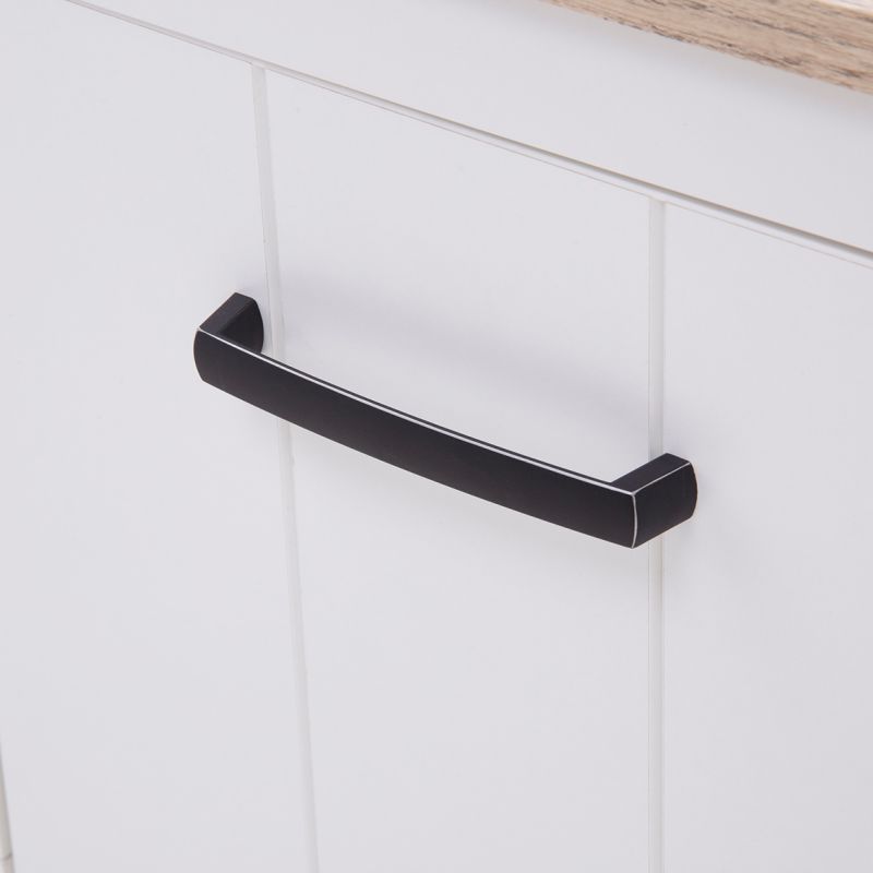 Buffet 206 cm 3 portes 4 tiroirs blanc mat et plateau décor bois clair avec poignées noires - Collection LEANE