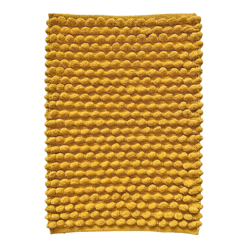 Tapis de Salle de Bain Rectangulaire 40 x 60 cm en Coton avec Mini Pompon Jaune Moutarde - MARIE