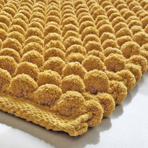 Tapis de Salle de Bain Rectangulaire 40 x 60 cm en Coton avec Mini Pompon Jaune Moutarde - MARIE