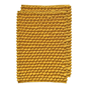 Lot de 2 Tapis de Salle de Bain Rectangulaire 40 x 60 cm en Coton avec Mini Pompon Jaune Moutarde - MARIE