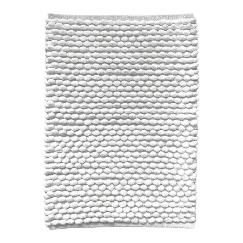 Tapis de Salle de Bain Rectangulaire 40 x 60 cm en Coton avec Mini Pompon Blanc - MARIE