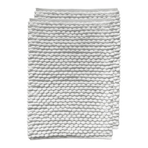 Lot de 2 Tapis de Salle de Bain Rectangulaire 40 x 60 cm en Coton avec Mini Pompon Blanc - MARIE