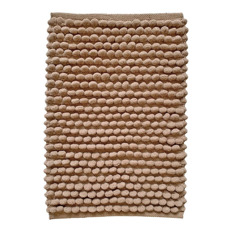 Tapis de Salle de Bain Rectangulaire 40 x 60 cm en Coton avec Mini Pompon Beige - MARIE