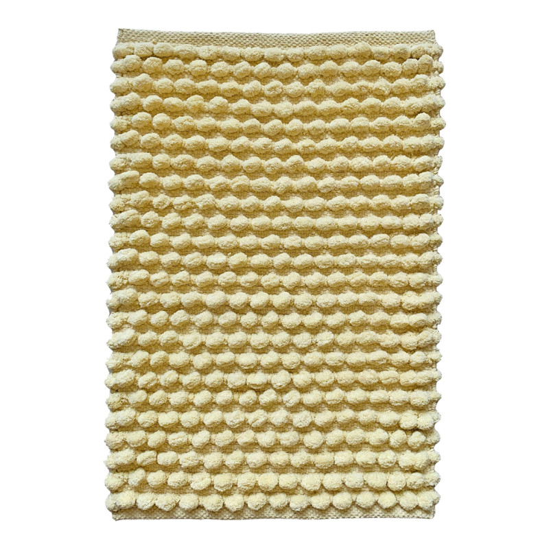 Tapis de Salle de Bain Rectangulaire 40 x 60 cm en Coton avec Mini Pompon Jaune Pastel - MARIE