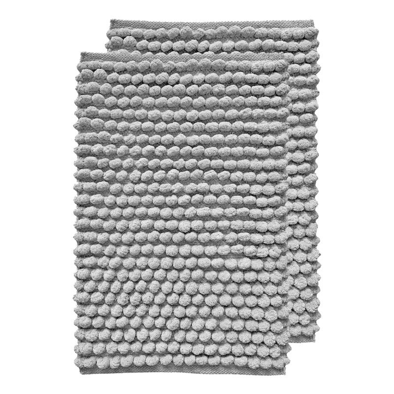 Lot de 2Tapis de Salle de Bain Rectangulaire 40 x 60 cm en Coton avec Mini Pompon Gris - MARIE