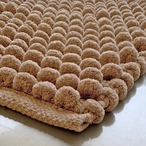 Lot de 2Tapis de Salle de Bain Rectangulaire 40 x 60 cm en Coton avec Mini Pompon Beige - MARIE