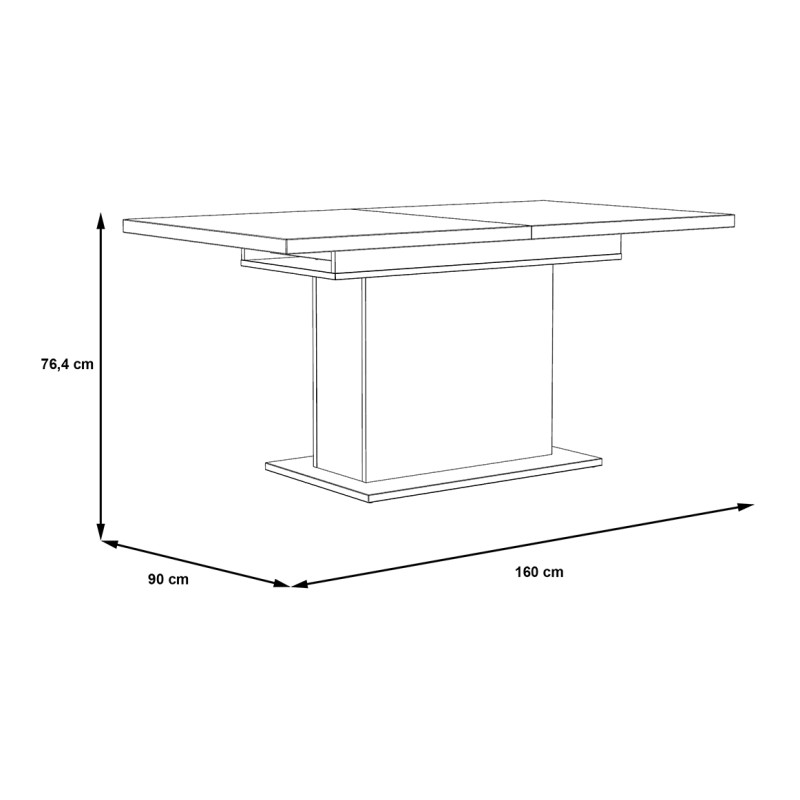 Table de repas extensible 160 à 200 cm blanc mat et plateau décor bois clair - Collection LEANE