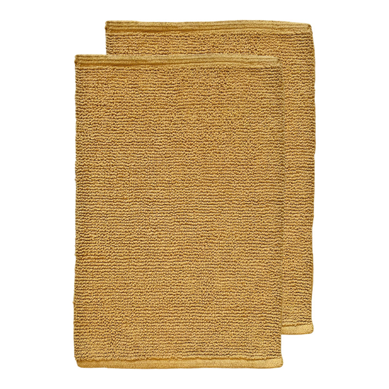 Lot de 2 Tapis de Salle de Bain Rectangulaire 40 x 60 cm en Coton Jaune Moutarde - PEPPO