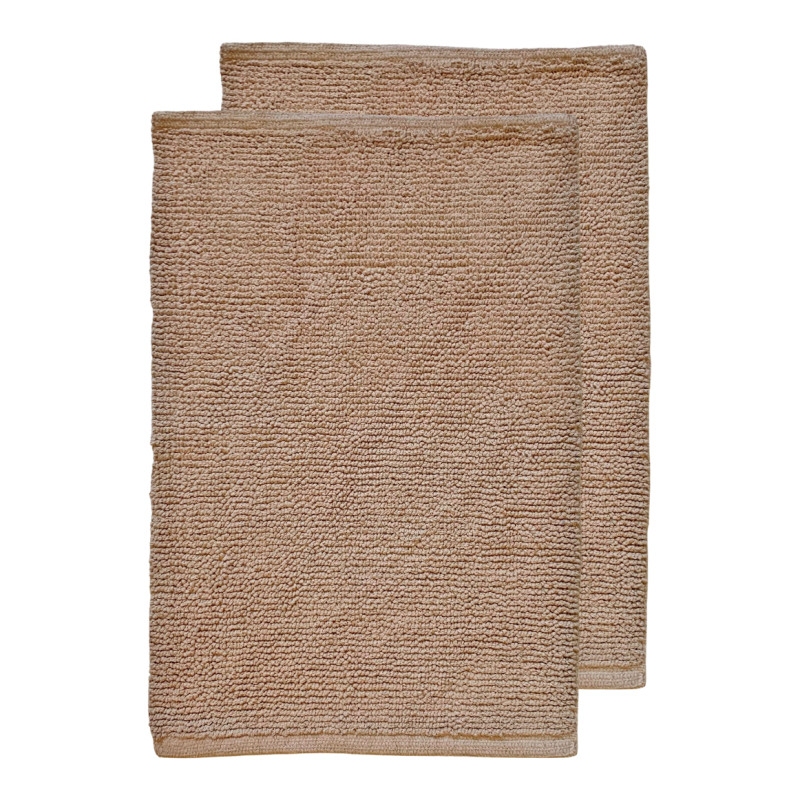 Lot de 2 Tapis de Salle de Bain Rectangulaire 40 x 60 cm en Coton Beige - PEPPO