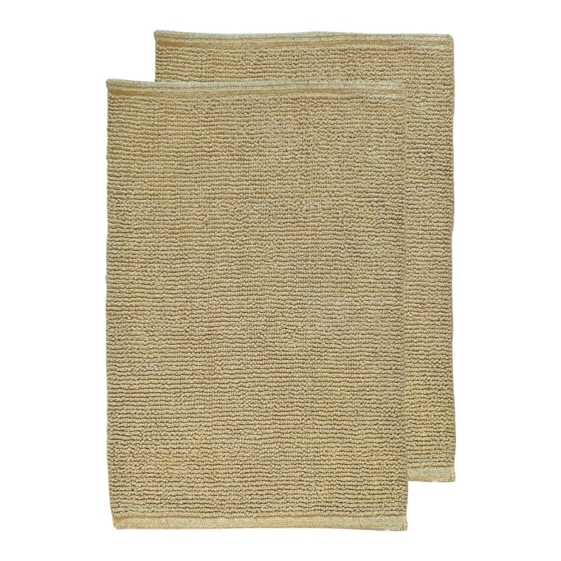 Lot 2 tapis de salle de bain 40 x 60 cm en coton jaune clair - PEPPO