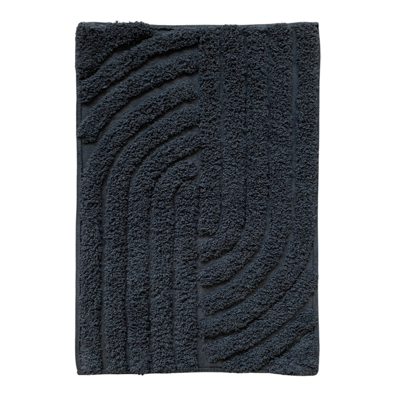 Tapis de Salle de Bain Rectangulaire 40 x 60 cm en Coton Gris Anthracite avec Motifs en Relief - WALDO