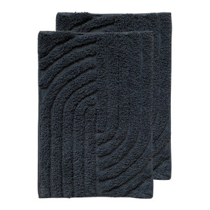 Lot de 2 Tapis de Salle de Bain Rectangulaire 40 x 60 cm en Coton Gris Anthracite avec Motifs en Relief - WALDO