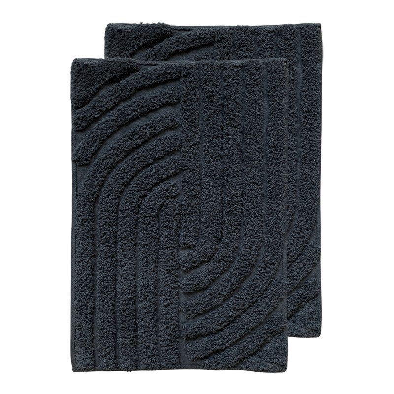 Lot de 2 Tapis de Salle de Bain Rectangulaire 40 x 60 cm en Coton Gris Anthracite avec Motifs en Relief - WALDO