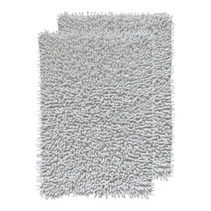 Lot de 2 Tapis de Salle de Bain Rectangulaire 40 x 60 cm en Coton Chenille Blanc - NAPOLEON