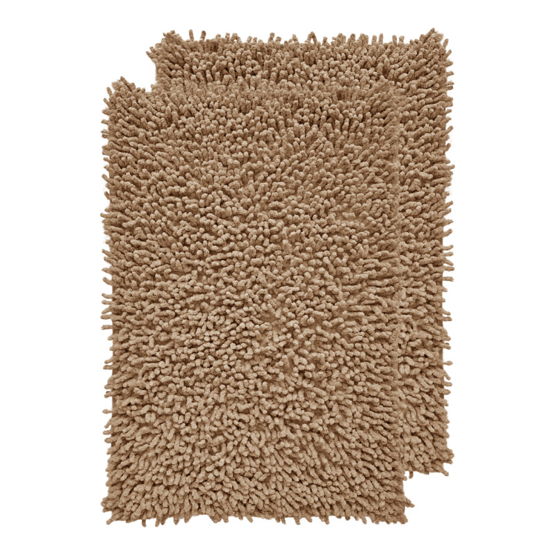 Lot de 2 Tapis de Salle de Bain Rectangulaire 40 x 60 cm en Coton Chenille Beige - NAPOLEON