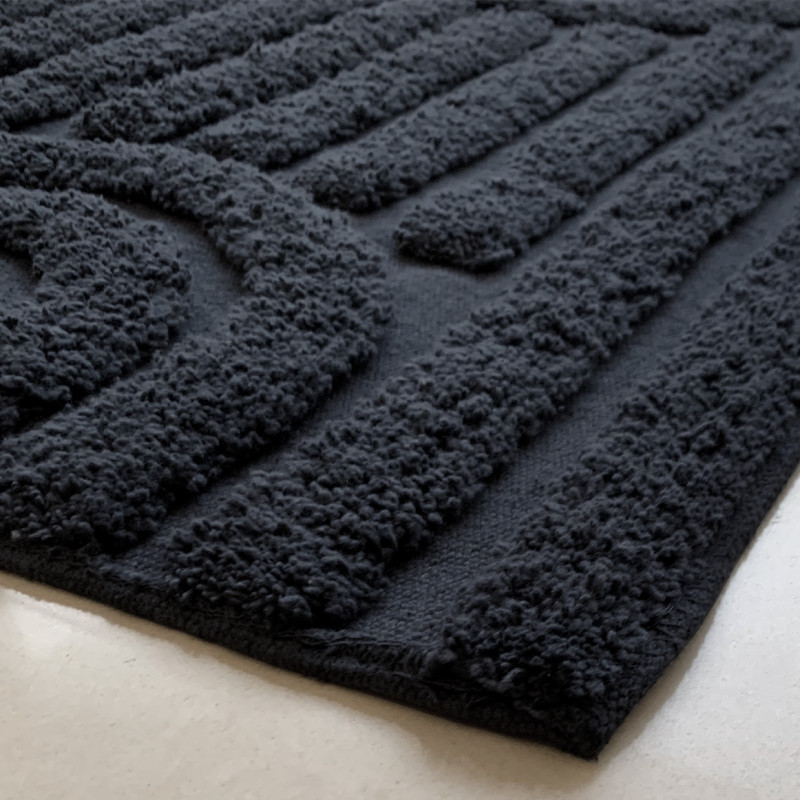 Tapis de Salle de Bain 40 x 60 cm en Coton Gris Anthracite avec Motifs Symétrique en Relief - GEORGES