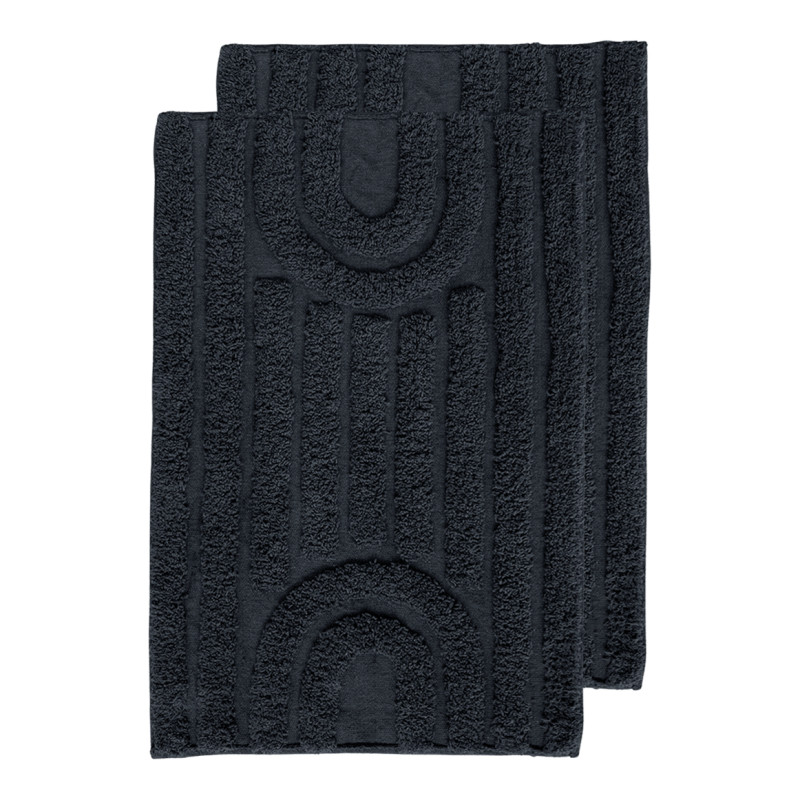 Lot de 2 Tapis de Salle de Bain 40 x 60 cm en Coton Gris Anthracite avec Motifs Symétrique en Relief - GEORGES