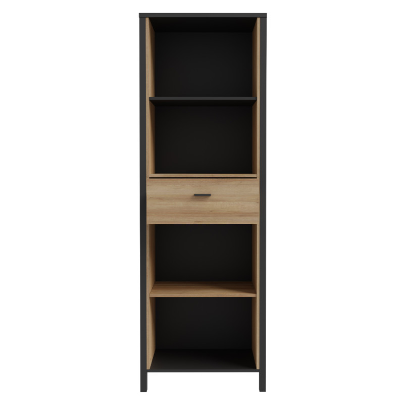 Bibliothèque H194 cm avec revêtement noir et effet chêne - MODE