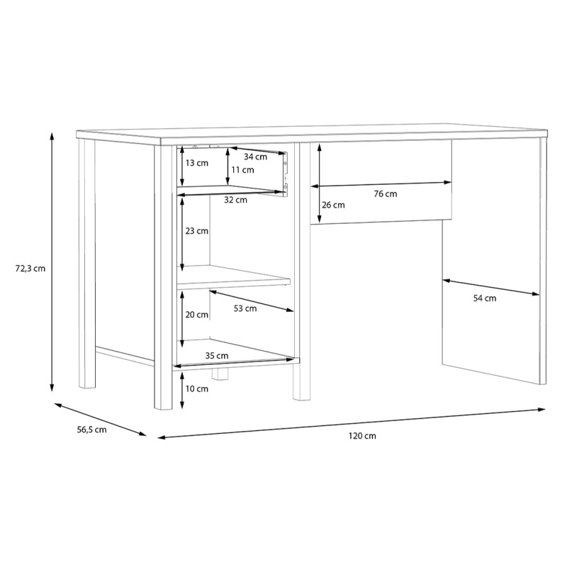 Bureau L120 cm avec revêtement noir et effet chêne - MODE