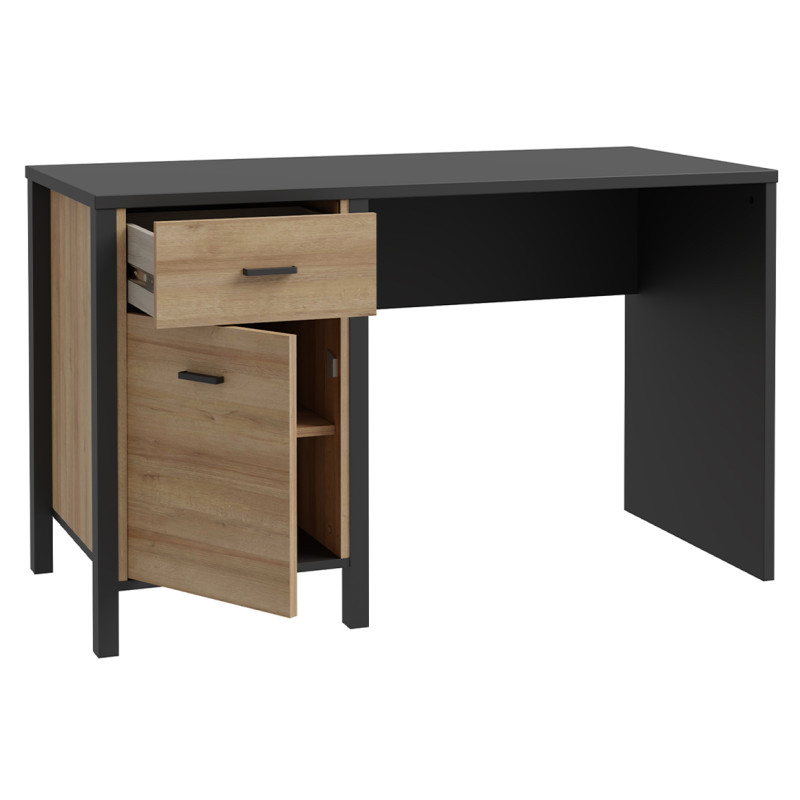 Bureau L120 cm avec revêtement noir et effet chêne - MODE