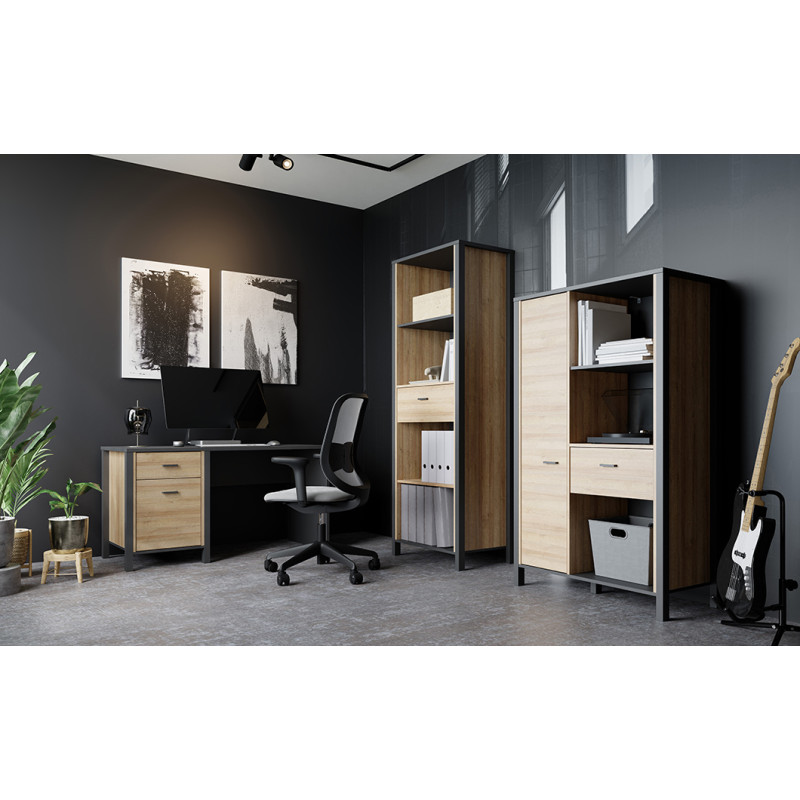 Bureau L120 cm avec revêtement noir et effet chêne - MODE