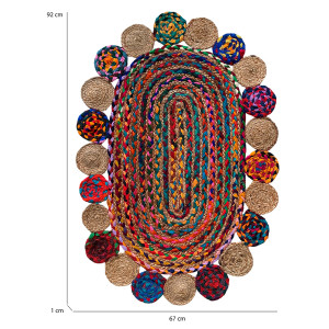 Tapis Ovale 65 x 90 cm Tressage en Jute et Tissu Multicolore - Style Naturel Traditionnel Indien - QUASI