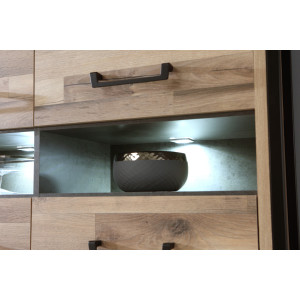 Vaisselier 4 portes 2 niches décor bois recyclé pieds et poignées métal noir - Collection APACHE