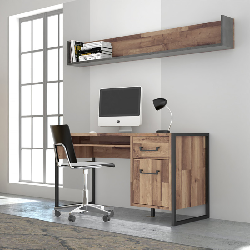 Etagère murale 170 cm décor bois recyclé et béton gris anthracite - Collection APACHE