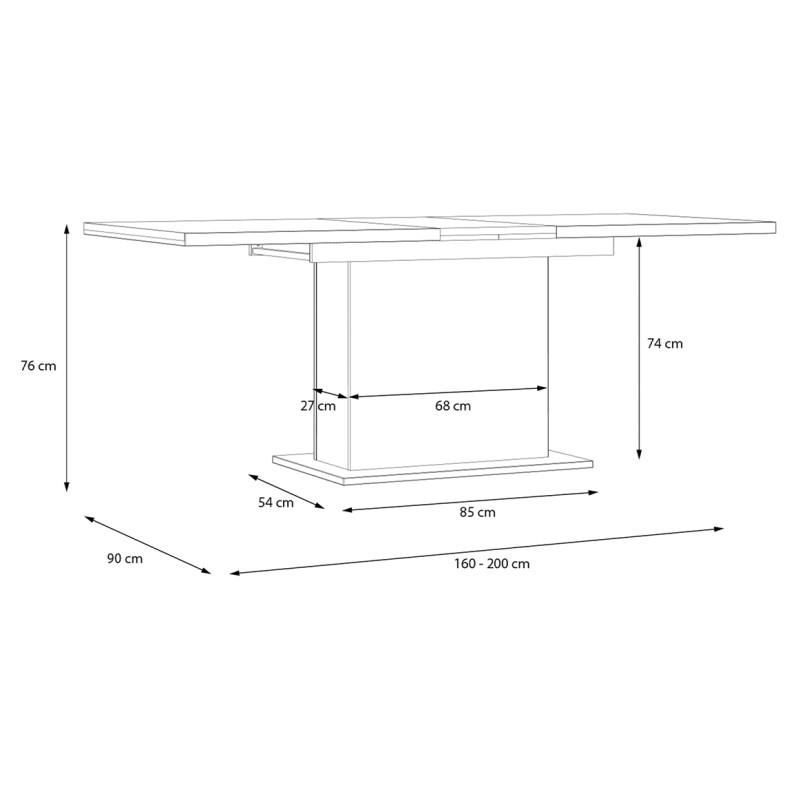 Table de Repas Extensible L160/200 cm Revêtement Décor Chêne Clair - Design Contemporain - LEILA