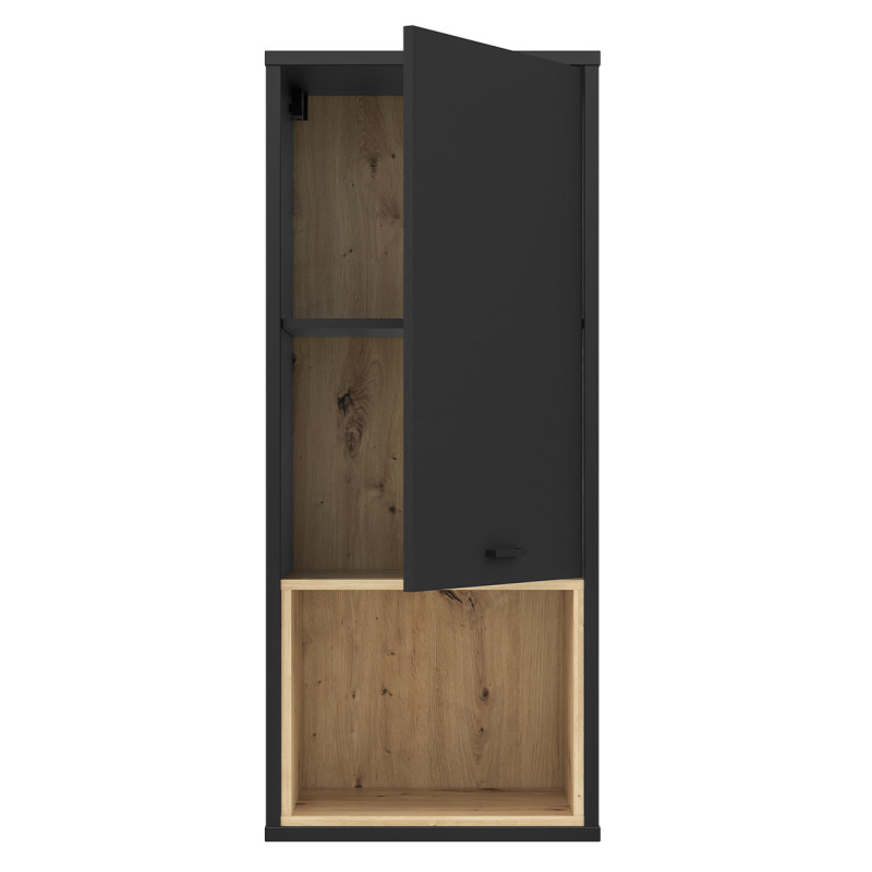 Armoire Murale 1 Porte Réversible Revêtement Décor Noir et Chêne Clair avec Poignée en Métal Noir - BAILEY