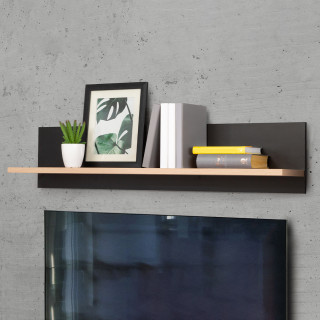 Etagère Murale L120 cm Revêtement Décor Noir et Chêne Clair - Design Moderne - BAILEY