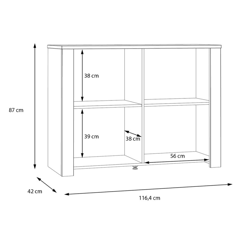 Buffet L116 cm 2 Portes Revêtement Décor Chêne Gris et Clair avec Poignées Noir - ANTIBES