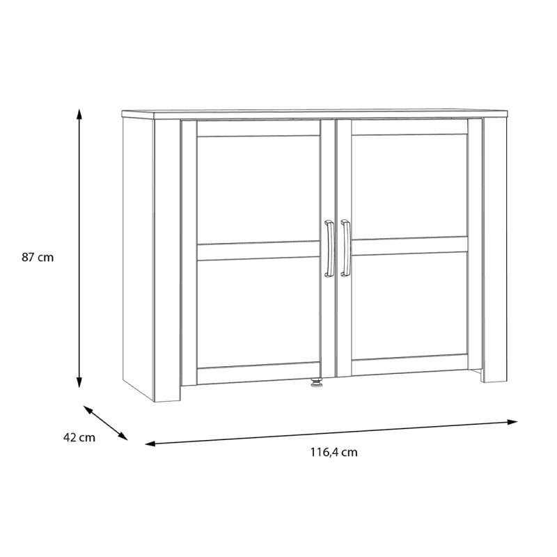 Buffet L116 cm 2 Portes Revêtement Décor Chêne Gris et Clair avec Poignées Noir - ANTIBES
