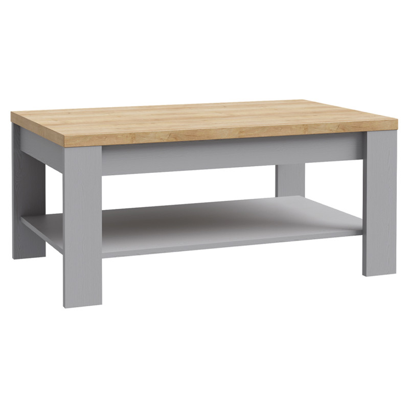 Table Basse L100 cm Revêtement Décor Chêne Gris et Clair - ANTIBES