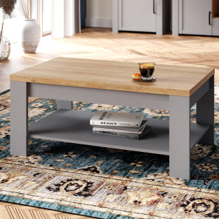 Table Basse L100 cm Revêtement Décor Chêne Gris et Clair - ANTIBES