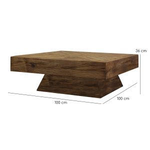 Table basse carré 100 cm en bois recyclé et pied trapèze - CHALET