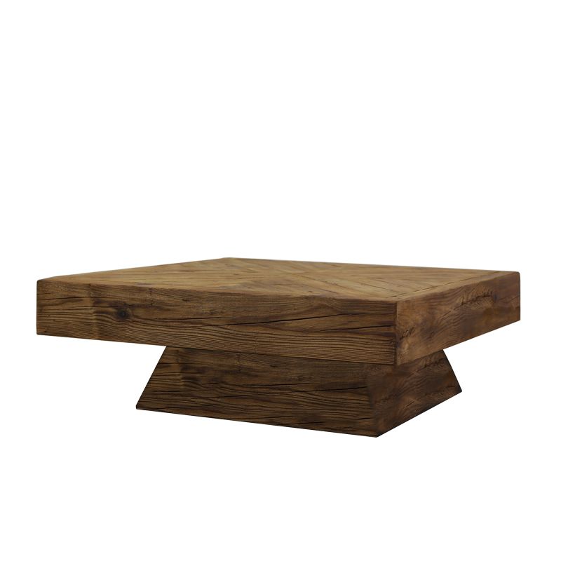 Table basse carré 100 cm en bois recyclé et pied trapèze - CHALET